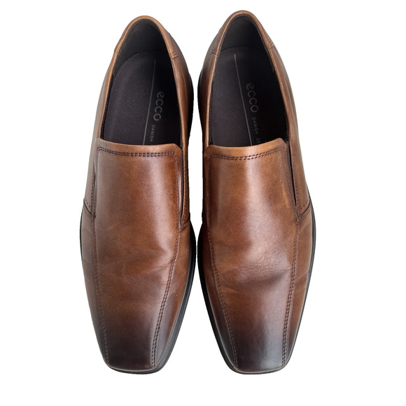 ECCO Minneapolis Slip On Leather Loafers Square Toe Comfort Shoes Brown Size 8 - Picture 1 of 10